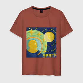 Мужская футболка хлопок с принтом Space Oddity 42 в Новосибирске, 100% хлопок | прямой крой, круглый вырез горловины, длина до линии бедер, слегка спущенное плечо. | blue | moon | space | spaceman | star | желтый | звезда | звезды | космонавт | космос | луна