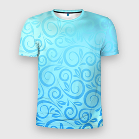 Мужская футболка 3D Slim с принтом Нежный перелив в Новосибирске, 100% полиэстер с улучшенными характеристиками | приталенный силуэт, круглая горловина, широкие плечи, сужается к линии бедра | Тематика изображения на принте: вензеля | вода | голубое | градиент | нежный перелив | орнамент | узор