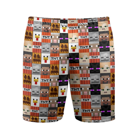 Мужские шорты спортивные с принтом MINECRAFT КУБИКИ ПЕРСОНАЖИ ,  |  | block | creeper | cube | minecraft | pixel | tnt | блок | геометрия | крафт | крипер | кубики | майнкрафт | пиксели | тнт