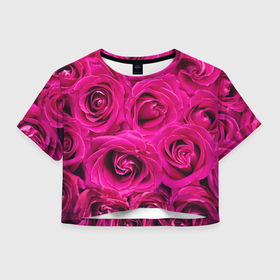 Женская футболка Crop-top 3D с принтом Бутоны Розы в Петрозаводске, 100% полиэстер | круглая горловина, длина футболки до линии талии, рукава с отворотами | растения | роза | розы | флористика | цветок | цветы