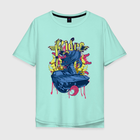 Мужская футболка хлопок Oversize с принтом Синий автомобиль в Тюмени, 100% хлопок | свободный крой, круглый ворот, “спинка” длиннее передней части | автомобиль | гонка | гонщик | дракон | змей | машина | спорткар