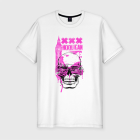 Мужская футболка хлопок Slim с принтом Череп Хулиган в Екатеринбурге, 92% хлопок, 8% лайкра | приталенный силуэт, круглый вырез ворота, длина до линии бедра, короткий рукав | бигбен | зубы | лондон | очки | ретро | череп | черепа