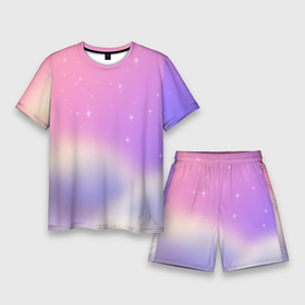 Мужской костюм с шортами 3D с принтом Звёздное небо розовый закат в Белгороде,  |  | закат | звёзды | магия | небо | облака | пейзаж | романтика | фентези
