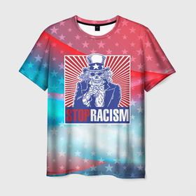 Мужская футболка 3D с принтом Стоп расизм , 100% полиэфир | прямой крой, круглый вырез горловины, длина до линии бедер | Тематика изображения на принте: usa | патриот | расизм | сша