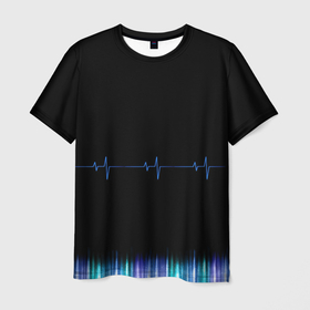 Мужская футболка 3D с принтом Темный принт с кардиограммой , 100% полиэфир | прямой крой, круглый вырез горловины, длина до линии бедер | кардиограмма | не светлый принт | принт с тёмным фоном | тёмный | тёмный принт | чёрный принт