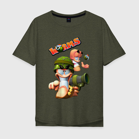 Мужская футболка хлопок Oversize с принтом Worms3D , 100% хлопок | свободный крой, круглый ворот, “спинка” длиннее передней части | armageddon | blast | blasts | mayhem | wmd | world paty | worms | черви | червячки