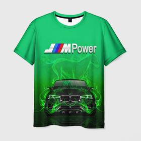 Мужская футболка 3D с принтом BMW GREEN STYLE в Новосибирске, 100% полиэфир | прямой крой, круглый вырез горловины, длина до линии бедер | auto | bmw | car | cool | fire | flame | germany | green | horse | авто | бмв | бумер | бэха | германия | зеленый | машина | немец | огонь | тачки
