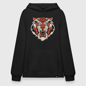 Худи SuperOversize хлопок с принтом Tiger   Head в Курске, 70% хлопок, 30% полиэстер, мягкий начес внутри | карман-кенгуру, эластичная резинка на манжетах и по нижней кромке, двухслойный капюшон
 | 2022 | animal | cat | lion | tiger | год тигра | животные | зверь | зубы | кот | кошка | лев | охотник | полосатый | природа | тигр | тигренок | тигрица | хищник