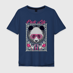 Мужская футболка хлопок Oversize с принтом Панда в розовых очках в Петрозаводске, 100% хлопок | свободный крой, круглый ворот, “спинка” длиннее передней части | Тематика изображения на принте: голова | животное | медведь | очки | панда | роза | розы | цветы