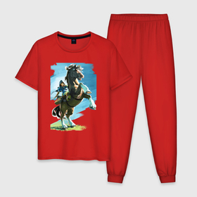 Мужская пижама хлопок с принтом The Link в Курске, 100% хлопок | брюки и футболка прямого кроя, без карманов, на брюках мягкая резинка на поясе и по низу штанин
 | link | nintendo switch | the legend of zelda | легенда о зельде | линк | нинтендо свитч
