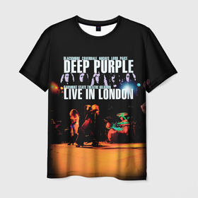 Мужская футболка 3D с принтом Deep Purple   Live In London в Новосибирске, 100% полиэфир | прямой крой, круглый вырез горловины, длина до линии бедер | deep purple | альбом | гловер | группа | дееп | деп | ди | дип перпл | диперпл | дипперпл | иэн гиллан | иэн пэйс | лого | логотип | метал | морс | пепл | прогрессивный | психоделический | рок | символ | хард
