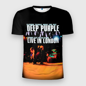 Мужская футболка 3D Slim с принтом Deep Purple   Live In London в Новосибирске, 100% полиэстер с улучшенными характеристиками | приталенный силуэт, круглая горловина, широкие плечи, сужается к линии бедра | deep purple | альбом | гловер | группа | дееп | деп | ди | дип перпл | диперпл | дипперпл | иэн гиллан | иэн пэйс | лого | логотип | метал | морс | пепл | прогрессивный | психоделический | рок | символ | хард