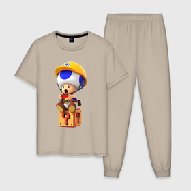 Мужская пижама хлопок с принтом Toad в Курске, 100% хлопок | брюки и футболка прямого кроя, без карманов, на брюках мягкая резинка на поясе и по низу штанин
 | mario | nintendo | switch | toad | гриб | марио | нинтендо | свитч