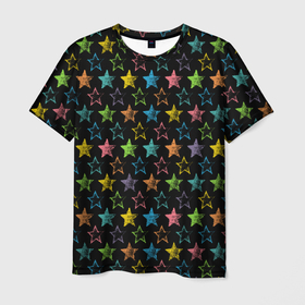 Мужская футболка 3D с принтом Парад звезд в Екатеринбурге, 100% полиэфир | прямой крой, круглый вырез горловины, длина до линии бедер | Тематика изображения на принте: звезда | палитра | паттерн | планеты | созвездие