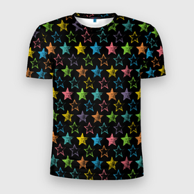 Мужская футболка 3D Slim с принтом Парад звезд в Екатеринбурге, 100% полиэстер с улучшенными характеристиками | приталенный силуэт, круглая горловина, широкие плечи, сужается к линии бедра | Тематика изображения на принте: звезда | палитра | паттерн | планеты | созвездие