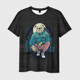 Мужская футболка 3D с принтом Авторитет в Петрозаводске, 100% полиэфир | прямой крой, круглый вырез горловины, длина до линии бедер | арт | город | графика | животные | звери | мопс | собаки
