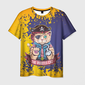 Мужская футболка 3D с принтом Pirates Cat в Белгороде, 100% полиэфир | прямой крой, круглый вырез горловины, длина до линии бедер | арт | графика | животные | звери | кот | пират