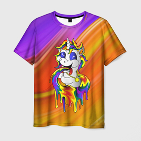 Мужская футболка 3D с принтом Единорог | Unicorn | Rainbow (Z) , 100% полиэфир | прямой крой, круглый вырез горловины, длина до линии бедер | unicorn | unicornis | вымышленное существо | единорог | инрог | каркаданн | мифическое существо | моноцерос | нарвал | радужная | существо | цветная | яркая