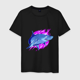 Мужская футболка хлопок с принтом Неоновая акула | Neon shark в Санкт-Петербурге, 100% хлопок | прямой крой, круглый вырез горловины, длина до линии бедер, слегка спущенное плечо. | neon | neon shark | shark | акула | неон | неоновая акула