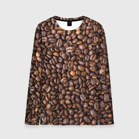 Мужской лонгслив 3D с принтом Кофемания в Тюмени, 100% полиэстер | длинные рукава, круглый вырез горловины, полуприлегающий силуэт | Тематика изображения на принте: black | coffee | coffee beans | coffeemania | roasted | жареные | зерна | кофе | кофейные | кофемания | черные