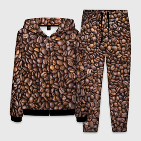 Мужской костюм 3D с принтом Кофемания в Тюмени, 100% полиэстер | Манжеты и пояс оформлены тканевой резинкой, двухслойный капюшон со шнурком для регулировки, карманы спереди | black | coffee | coffee beans | coffeemania | roasted | жареные | зерна | кофе | кофейные | кофемания | черные