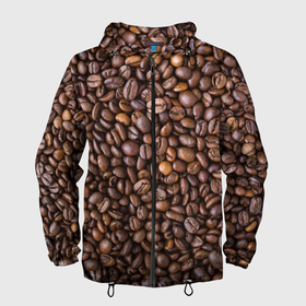 Мужская ветровка 3D с принтом Кофемания в Тюмени, 100% полиэстер | подол и капюшон оформлены резинкой с фиксаторами, два кармана без застежек по бокам, один потайной карман на груди | black | coffee | coffee beans | coffeemania | roasted | жареные | зерна | кофе | кофейные | кофемания | черные