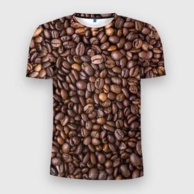 Мужская футболка 3D Slim с принтом Кофемания в Тюмени, 100% полиэстер с улучшенными характеристиками | приталенный силуэт, круглая горловина, широкие плечи, сужается к линии бедра | Тематика изображения на принте: black | coffee | coffee beans | coffeemania | roasted | жареные | зерна | кофе | кофейные | кофемания | черные