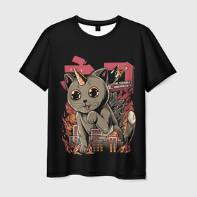 Мужская футболка 3D с принтом АНИМЕ КОТ ЕДИНОРОЖЕК , 100% полиэфир | прямой крой, круглый вырез горловины, длина до линии бедер | anime | cat | city | japan | manga | unicorn | аниме | великан | город | единорог | звери | кот | котик | манга | милый | монстр | пушистый | япония