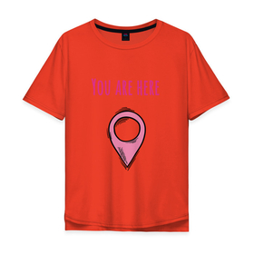Мужская футболка хлопок Oversize с принтом You are here, bro в Екатеринбурге, 100% хлопок | свободный крой, круглый ворот, “спинка” длиннее передней части | geotag | pointer | tag | youarehere | тег | указатель