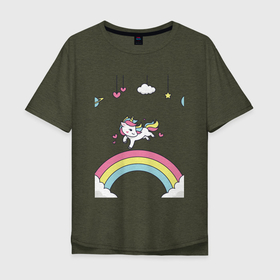 Мужская футболка хлопок Oversize с принтом единорог на радугу в Кировске, 100% хлопок | свободный крой, круглый ворот, “спинка” длиннее передней части | unicorn | единорог | единорогнарадуге | единорожка | радуга