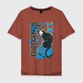 Мужская футболка хлопок Oversize с принтом Кот  на черепе в Петрозаводске, 100% хлопок | свободный крой, круглый ворот, “спинка” длиннее передней части | cat | готика | кот | котейка | череп