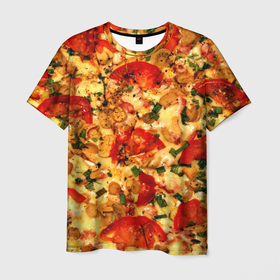 Мужская футболка 3D с принтом Пицца с грибами в Екатеринбурге, 100% полиэфир | прямой крой, круглый вырез горловины, длина до линии бедер | baked | cheese | food | herbs | italian | mushrooms | onions | pizza | tomatoes | грибы | еда | запечённые | зелень | итальянская | лук | пицца | помидоры | сыр