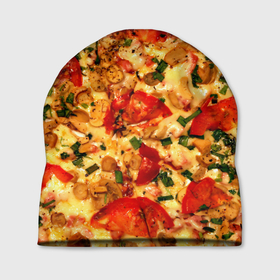 Шапка 3D с принтом Пицца с грибами в Тюмени, 100% полиэстер | универсальный размер, печать по всей поверхности изделия | baked | cheese | food | herbs | italian | mushrooms | onions | pizza | tomatoes | грибы | еда | запечённые | зелень | итальянская | лук | пицца | помидоры | сыр