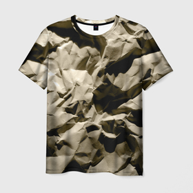 Мужская футболка 3D с принтом Мягкая мятая бумага , 100% полиэфир | прямой крой, круглый вырез горловины, длина до линии бедер | crumpled | gray | packaging | paper | soft | texture | wrinkled | бумага | мягкая | мятая | помятая | серая | текстура | упаковочная