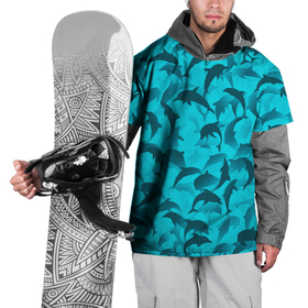 Накидка на куртку 3D с принтом Синий камуфляж с дельфинами в Екатеринбурге, 100% полиэстер |  | дельфин | дельфины | море | морской | океан | паттерн | рыба