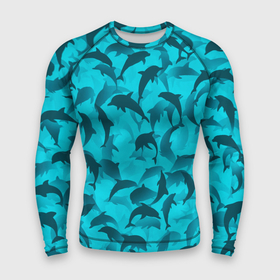 Мужской рашгард 3D с принтом Синий камуфляж с дельфинами в Кировске,  |  | Тематика изображения на принте: дельфин | дельфины | море | морской | океан | паттерн | рыба
