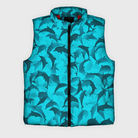 Мужской жилет утепленный 3D с принтом Синий камуфляж с дельфинами в Тюмени,  |  | Тематика изображения на принте: дельфин | дельфины | море | морской | океан | паттерн | рыба