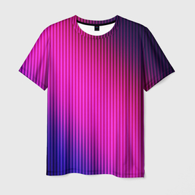 Мужская футболка 3D с принтом Фиолетово малиновый градиент в Тюмени, 100% полиэфир | прямой крой, круглый вырез горловины, длина до линии бедер | градиент | малиновый | модный | полосатый | современный | фиолетовый