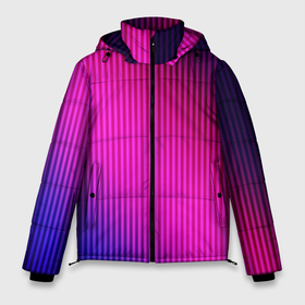 Мужская зимняя куртка 3D с принтом Фиолетово малиновый градиент в Екатеринбурге, верх — 100% полиэстер; подкладка — 100% полиэстер; утеплитель — 100% полиэстер | длина ниже бедра, свободный силуэт Оверсайз. Есть воротник-стойка, отстегивающийся капюшон и ветрозащитная планка. 

Боковые карманы с листочкой на кнопках и внутренний карман на молнии. | градиент | малиновый | модный | полосатый | современный | фиолетовый