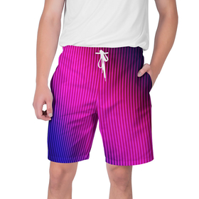 Мужские шорты 3D с принтом Фиолетово малиновый градиент ,  полиэстер 100% | прямой крой, два кармана без застежек по бокам. Мягкая трикотажная резинка на поясе, внутри которой широкие завязки. Длина чуть выше колен | градиент | малиновый | модный | полосатый | современный | фиолетовый