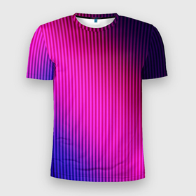 Мужская футболка 3D Slim с принтом Фиолетово малиновый градиент , 100% полиэстер с улучшенными характеристиками | приталенный силуэт, круглая горловина, широкие плечи, сужается к линии бедра | градиент | малиновый | модный | полосатый | современный | фиолетовый
