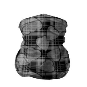 Бандана-труба 3D с принтом Черно серый клетчатый узор в Кировске, 100% полиэстер, ткань с особыми свойствами — Activecool | плотность 150‒180 г/м2; хорошо тянется, но сохраняет форму | в клетку | монохромный | сердца | серый и черный | серый клетчатый узор