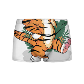 Мужские трусы 3D с принтом Тигренок стоит в Курске, 50% хлопок, 50% полиэстер | классическая посадка, на поясе мягкая тканевая резинка | 2022 | джунгли | листья | маленький тигр | малыш | милый | новый год | саванна | тигр | тигренок