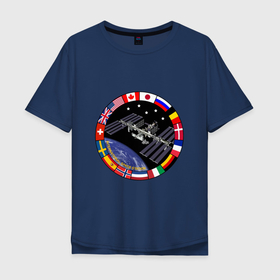 Мужская футболка хлопок Oversize с принтом Космическая станция в Курске, 100% хлопок | свободный крой, круглый ворот, “спинка” длиннее передней части | Тематика изображения на принте: space | космонавты | космос | ракета | эмблема