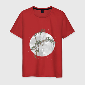 Мужская футболка хлопок с принтом Дерево под луной в китайском стиле в Новосибирске, 100% хлопок | прямой крой, круглый вырез горловины, длина до линии бедер, слегка спущенное плечо. | дерево | звезды | китайский стиль | листва | луна | ночь | переплетение | природа | романтика | ствол дерева | узор