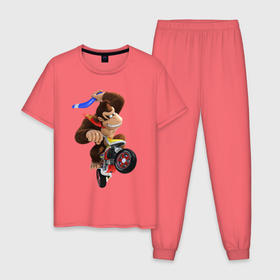Мужская пижама хлопок с принтом DK Ride , 100% хлопок | брюки и футболка прямого кроя, без карманов, на брюках мягкая резинка на поясе и по низу штанин
 | diddy | dk | donkey | kong | nintendo | scooter | дк | донкей | конг | скутер