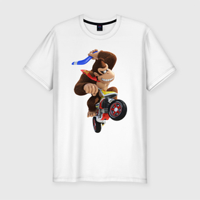 Мужская футболка хлопок Slim с принтом DK Ride в Тюмени, 92% хлопок, 8% лайкра | приталенный силуэт, круглый вырез ворота, длина до линии бедра, короткий рукав | diddy | dk | donkey | kong | nintendo | scooter | дк | донкей | конг | скутер
