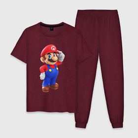 Мужская пижама хлопок с принтом Marios в Курске, 100% хлопок | брюки и футболка прямого кроя, без карманов, на брюках мягкая резинка на поясе и по низу штанин
 | mario | nintendo | switch | марио | нинтендо | свитч
