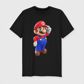 Мужская футболка хлопок Slim с принтом Marios в Курске, 92% хлопок, 8% лайкра | приталенный силуэт, круглый вырез ворота, длина до линии бедра, короткий рукав | mario | nintendo | switch | марио | нинтендо | свитч