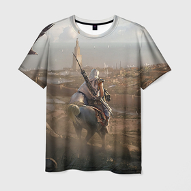 Мужская футболка 3D с принтом Байек на коне в Новосибирске, 100% полиэфир | прямой крой, круглый вырез горловины, длина до линии бедер | game | games | origins | асасин | ассасин | ассасин крид | ассассины | игра | игры